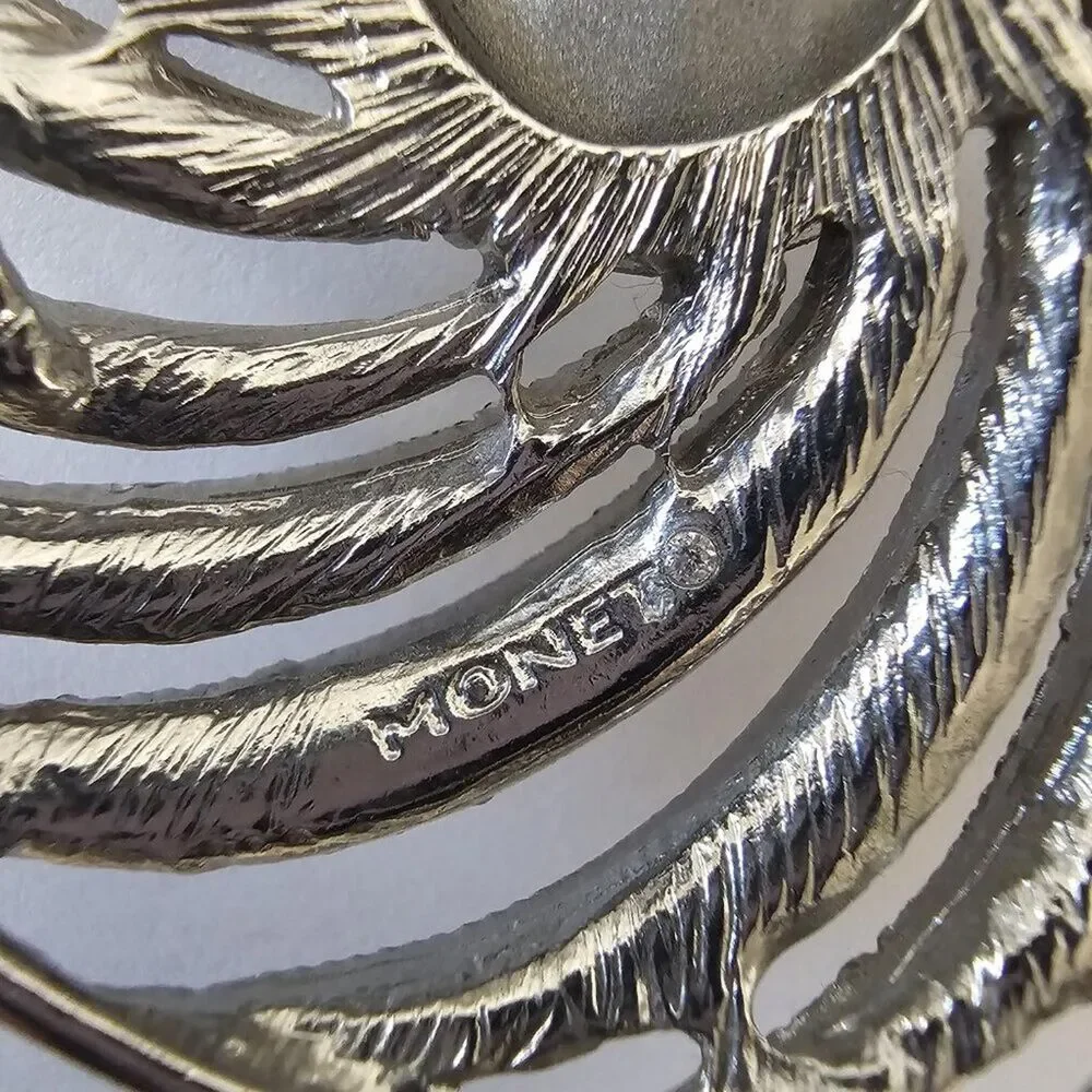 Vintage Monet Silver Tone Rhinestone and Crystal Statement Spiral Brooch